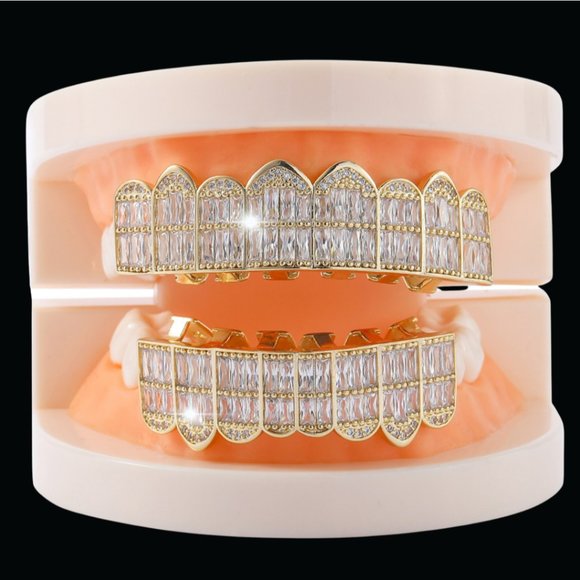 Diamond Bridge & Fangs Rose – Luxe Grillz Newest Luxury Full Mouth Punk Teeth Diamond Edition Grillz